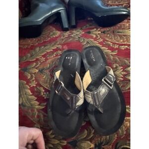 Coach Jada Brown And Tan Signature Flip Flops Thong Sandals size6.5